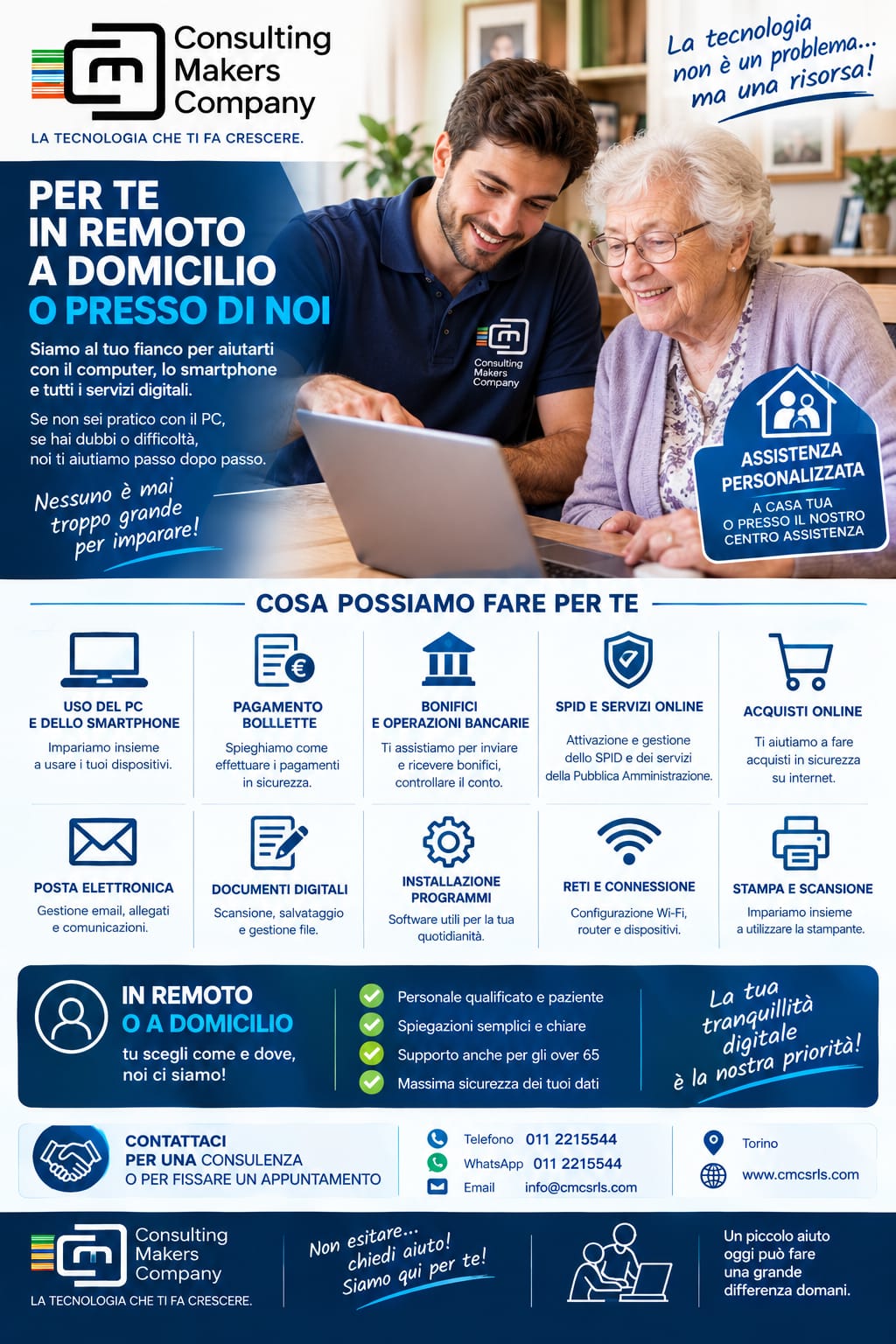 La tecnologia che ti fa crescere - assistenza a domicilio e da remoto, pensata per anziani e chi ha difficoltà con i servizi digitali